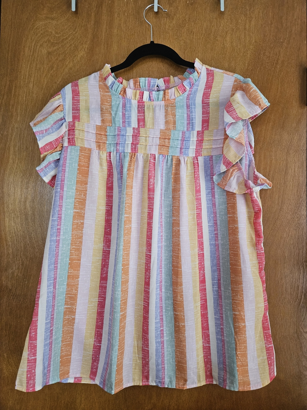 Amazon Multicolor Striped Ruffle Sleeve Blouse